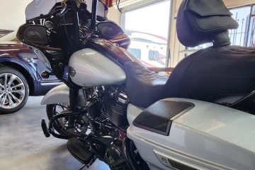 SounDelux motorcycle audio installation in San Diego with custom speaker and amplifier setup.